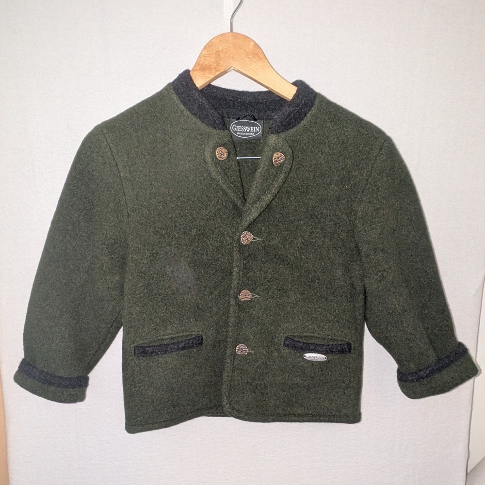 Giesswein Austria Boiled Wool Jacket Forest Green Tyrolean Kids Size 8 32/02/31